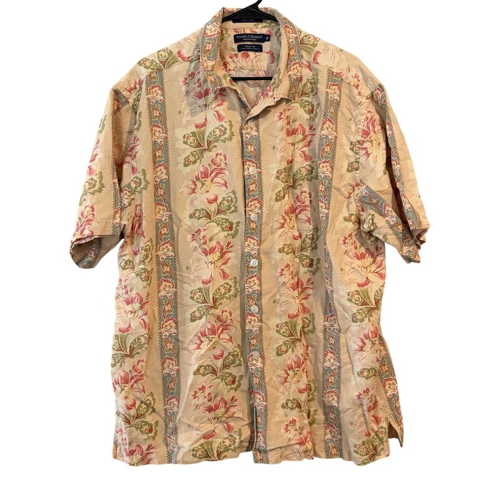 Daniel Cremieux Collection Mens Linen Blend Floral Stripe Short Sleeve Shirt XL